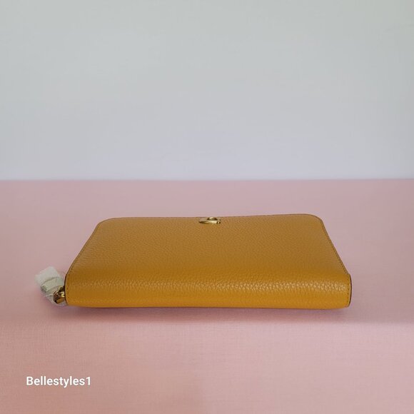 COACH Pebble Leather Zip-Around Accordion Wallet with Back-Slip Pocket-Buttercup - Picture 9 of 16